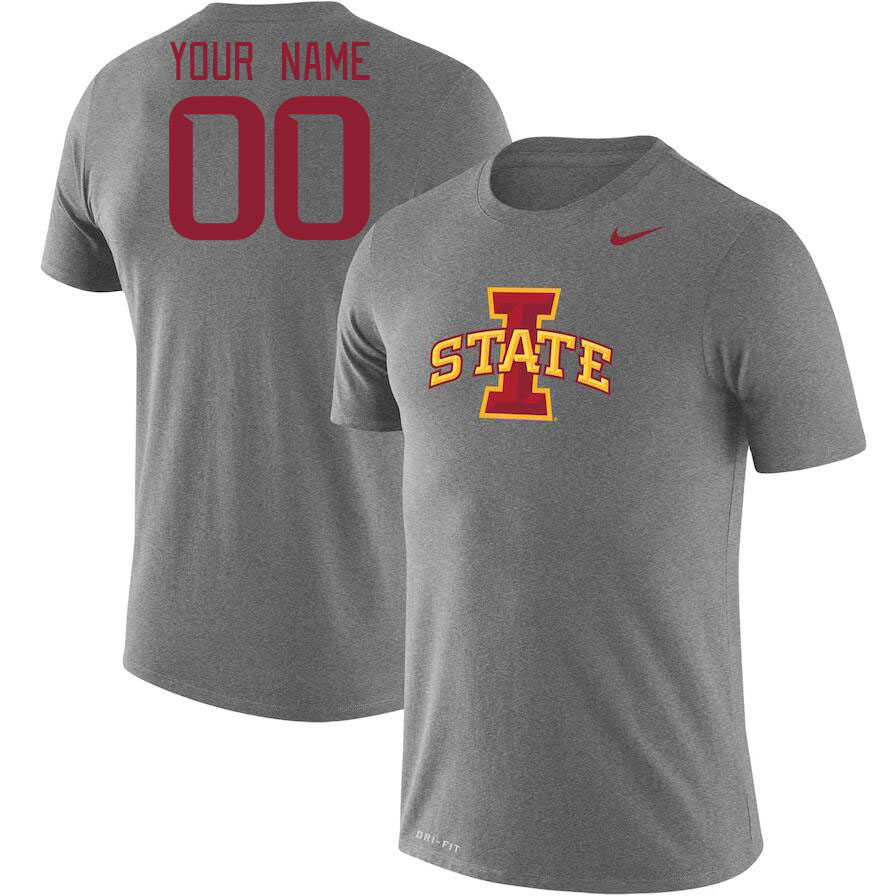 Custom Iowa State Cyclones Name And Number College Tshirt-Gray